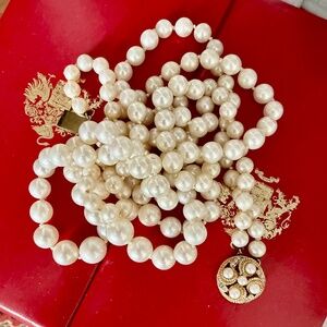 majorica double strand creamy white pearl necklace 25" in length original box...